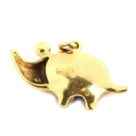 Vintage Lapis & Emerald 18k Yellow Gold Rhino Pin - Picture 4 of 6